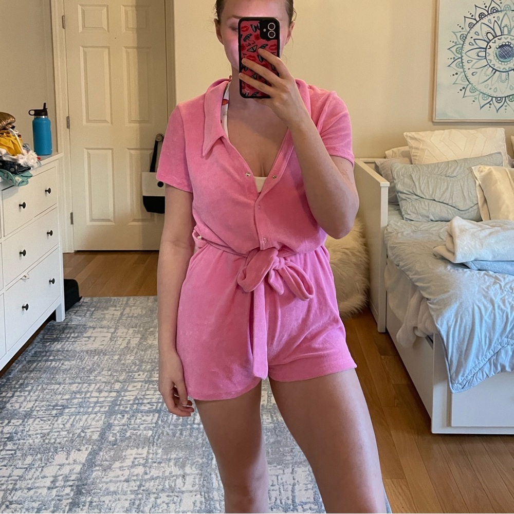 Hot pink terrycloth romper asos